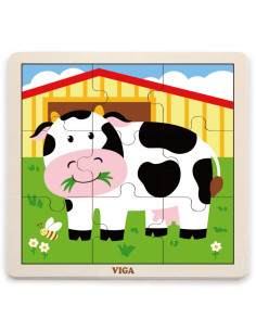 VIGA Poręczne Drewniane Puzzle Krówka 9 elementów
