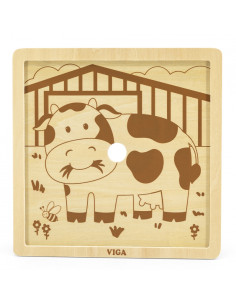 VIGA Poręczne Drewniane Puzzle Krówka 9 elementów 2