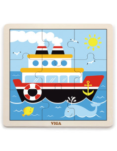 VIGA Poręczne Drewniane Puzzle Statek 9 elementów
