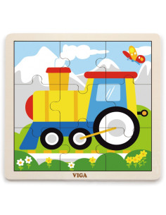 VIGA Poręczne Drewniane Puzzle Pociąg 9 elementów