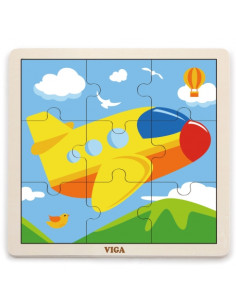 VIGA Poręczne Drewniane Puzzle Samolot 9 elementów