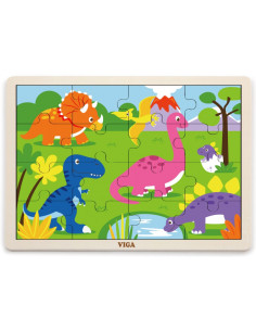 VIGA Drewniane Puzzle Dinozaury 16 elementów