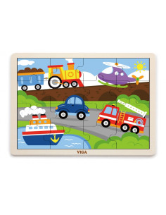 VIGA Drewniane Puzzle Pojazdy 16 elementów