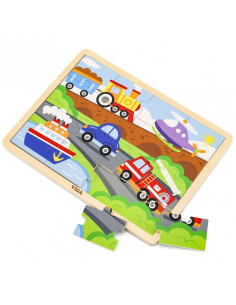 VIGA Drewniane Puzzle Pojazdy 16 elementów 2