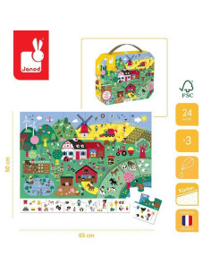 JANOD Puzzle obserwacyjne w walizce Farma 24 eleme 2