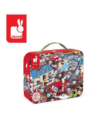 Puzzle obserwacyjne 6+ w Walizce Okrągłe Straż Pożarna 208 Elementów Janod