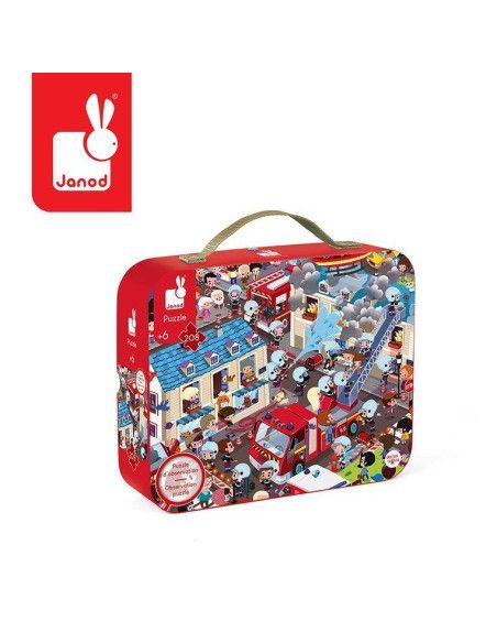 Puzzle obserwacyjne 6+ w Walizce Okrągłe Straż Pożarna 208 Elementów Janod