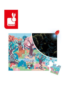 Świecące puzzle z mini-lampką UV Las 24 elementy Janod 2