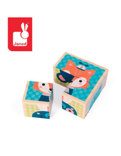 JANOD Klocki drewniane Puzzle 6w1 Las