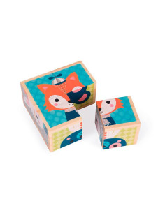 JANOD Klocki drewniane Puzzle 6w1 Las 2