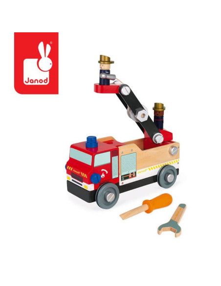 Drewniany Wóz Strażacki do Składania z Narzędziami Janod