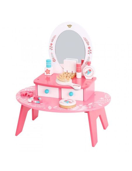 Drewniana Toaletka z Lustrem Różowa Tooky Toy