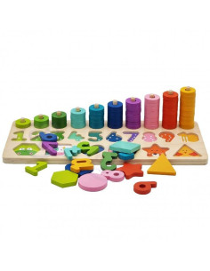 Drewniana Układanka Nauka Liczenia Kształtów Kolorów Montessori Tooky Toy