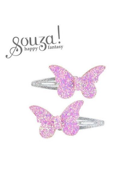 Spinki do Włosów Brokatowe Fioletowe Motyle 2szt Souza!