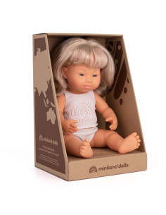 Lalka dziewczynka Europejka Blondynka z Zespołem Downa 38cm Miniland