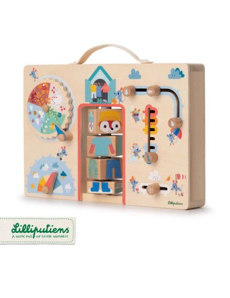 Drewniana Tablica Manipulacyjna Walizka "Ubranie na każdą pogodę" Lisiczka Alice 2 lata +