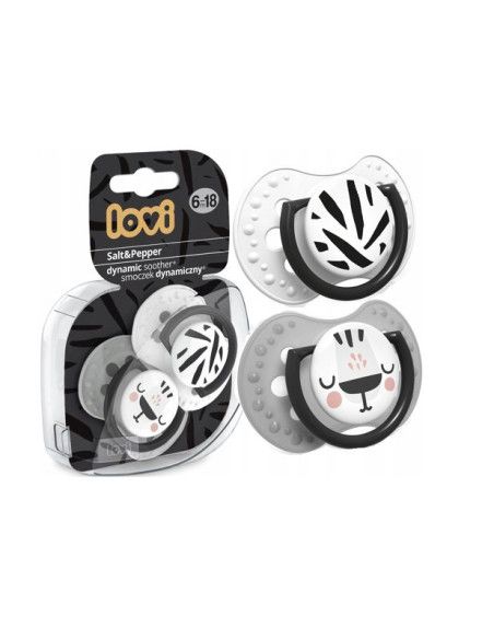 LOVI Smoczek Silikonowy Dynamiczny 6-18 m 2 szt Salt&Pepper