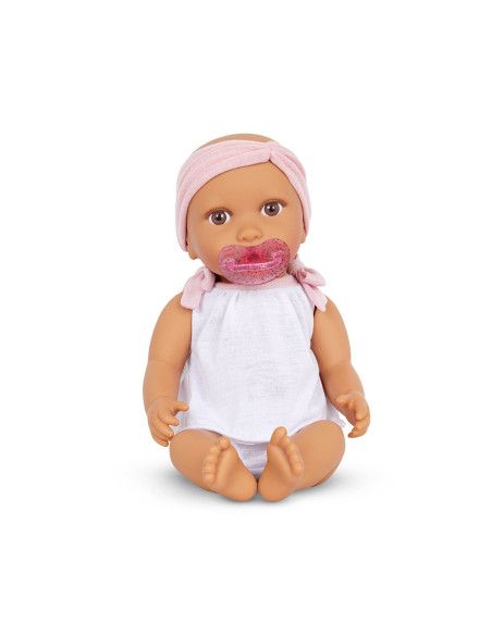 Lalka Niemowlę ze Smoczkiem w Dwuczęściowym Ubranku i Opasce LullaBaby