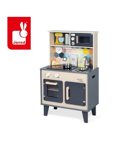 Duża Drewniana Kuchnia z Dźwiękiem Światłem LED i 6 akcesoriami Mozaika Janod