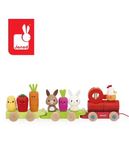 Pociąg z klockami i figurkami do ciągnięcia Farma Janod