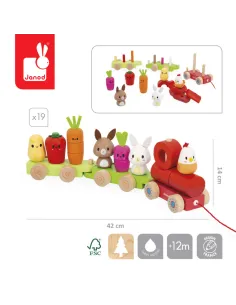 Pociąg z klockami i figurkami do ciągnięcia Farma Janod 2
