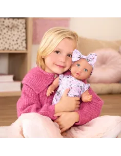 Lalka Niemowlę ze Smoczkiem w Ubranku w Kwiatuszki i Opasce LullaBaby 2