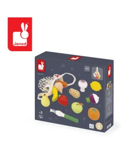 Zestaw drewnianych warzyw i owoców w siatce Janod