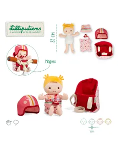 Lalka dzidziuś w foteliku rowerowym z komforterem i kaskiem Lilliputiens 2