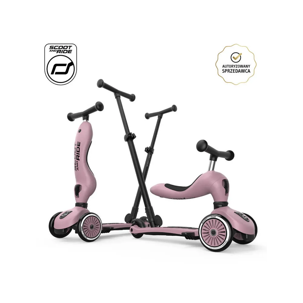 Jeździk i hulajnoga z rączką do prowadzenia Highwaykick 1 Push and Go 2w1 Wildberry SCOOTANDRIDE