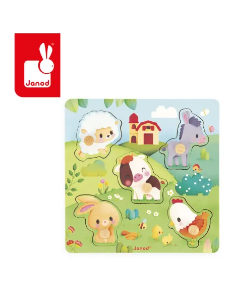 Puzzle sensoryczne drewniane Farma Janod