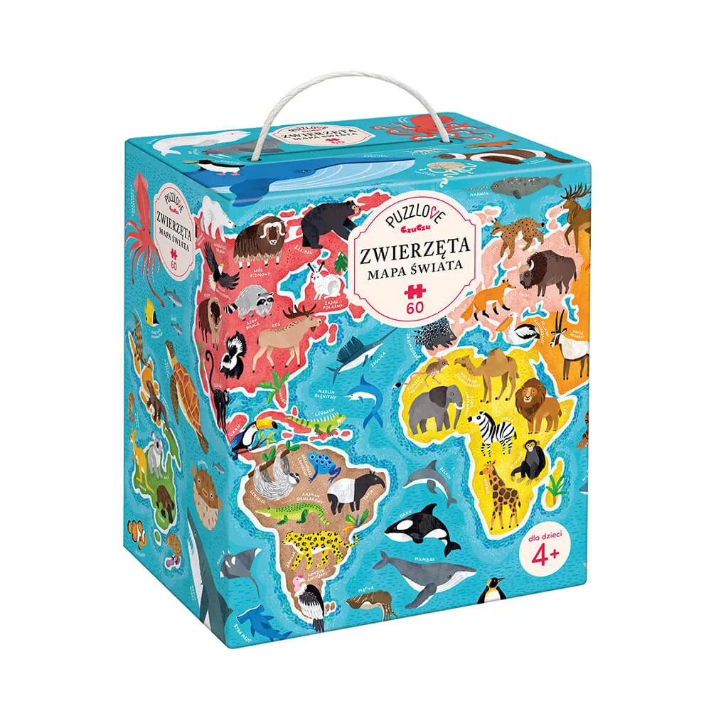 Puzzle Zwierzęta Mapa świata 60 elementów Puzzlove CzuCzu