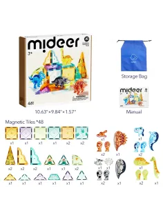 Klocki magnetyczne Dinozaury 48 elementów Mideer 2